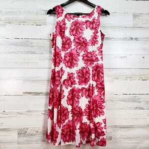 Harper 241 Pink White Floral Sleeveless‎ A-Line Dress Size S Tropical Summer